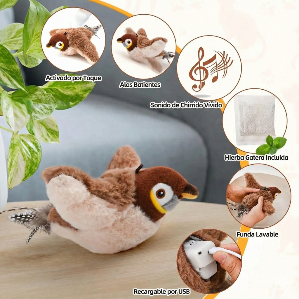 Pájaro interactivo para mascotas con sonido